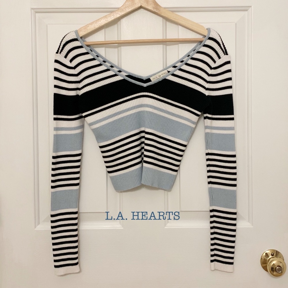 Blue & White Striped Cropped Sweater